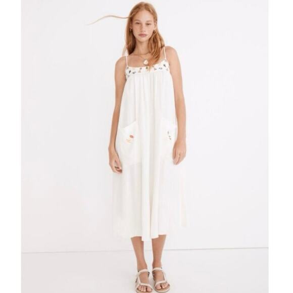 Madewell Dresses & Skirts - Madewell Fresca Fruit Embroidered Cami White Midi Dress Women’s Size Small